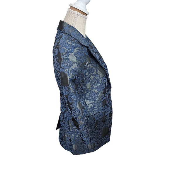 The Limited Women Blue Floral Brocade 1 Button Blazer Sz Sm 3/4 Sleeve Career - Picture 4 of 14